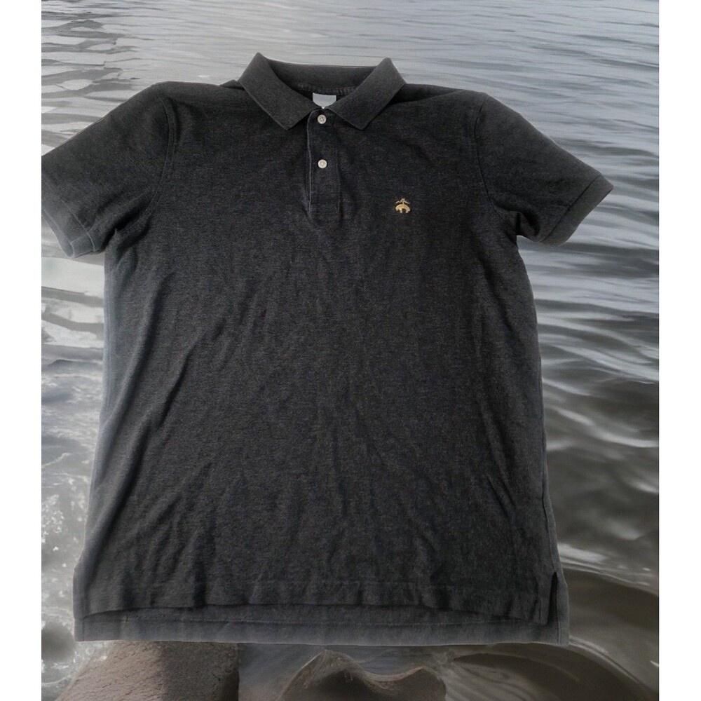 Brooks Brothers Mens Gray Golden Sheep Logo Polo Shirt Slim Fit Tag Size Large
